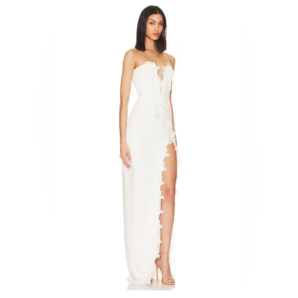 Sau Lee Florence Strapless Ivory Floral Lace-Trim Split Wedding Dress
